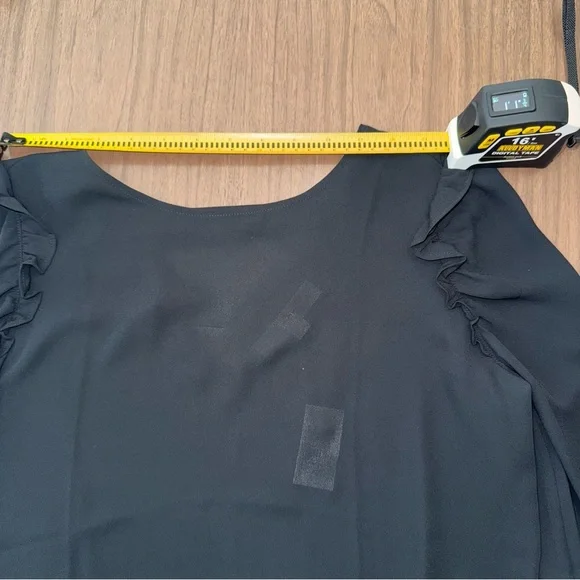Loft Womens XS Black Blouse Top Long Sleeve w/ Ruffle Back Cutout Semi Sheer NWT - Picture 8 of 10